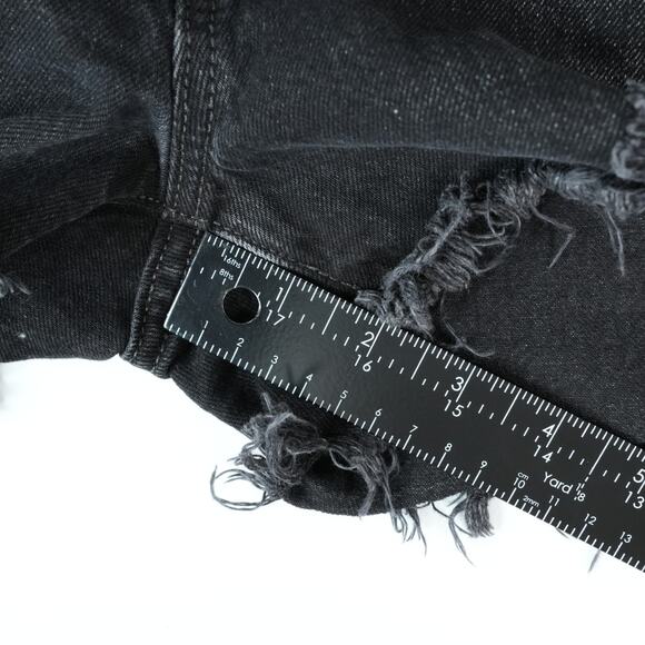 Levis 501 Shorts Womens 32x2 Black Distressed Cut Off Premium Denim Button Fly - Picture 11 of 12